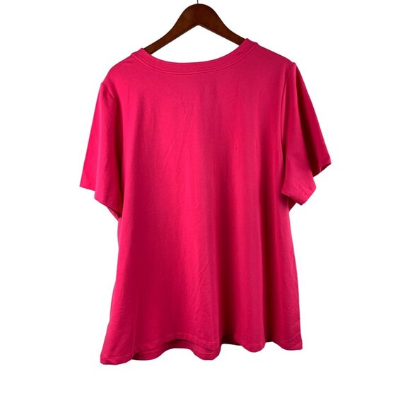 D & Co. Womens Plus Size 3X Pink Lace-Up Neck Short Sleeve T-Shirt - Picture 2 of 4